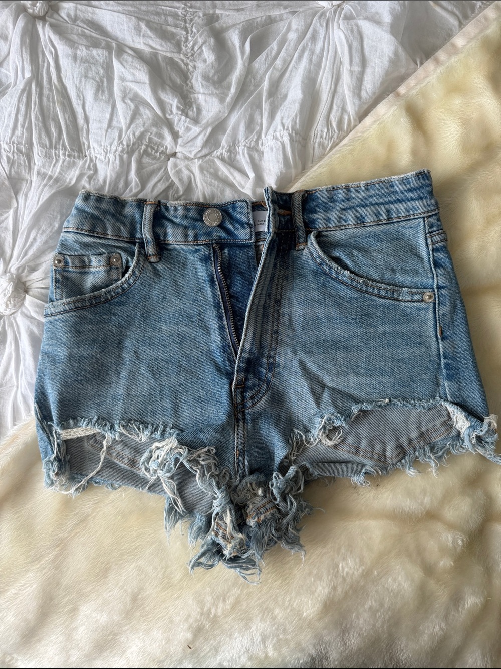 Zara Light Blue Distressed Denim Cutoff Shorts
